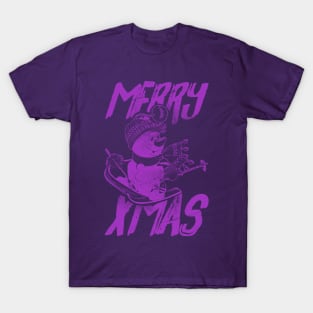 Skiing Snowman - Merry Xmas - Purple T-Shirt